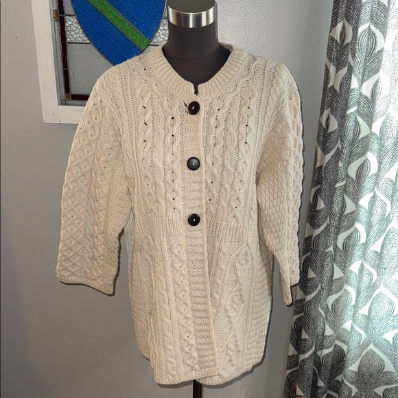 Kilronan Knitwear Sweaters - Kilronan Knitwear 100% Pure New Wool Cropped Sleeve Cardigan Sweater SZ Large